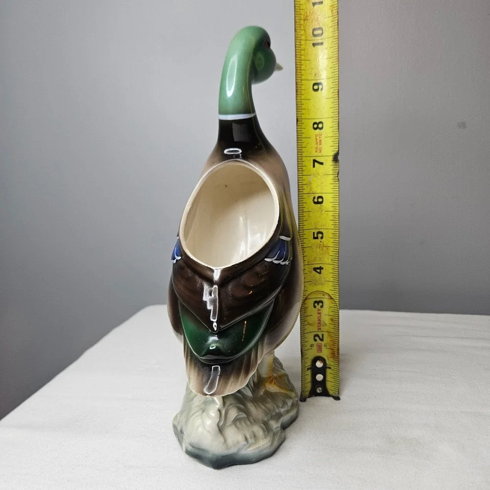 Vtg Mallard Duck Ceramic Planter Vase‎ Figurine Green Head Wildlife Decor 10.25